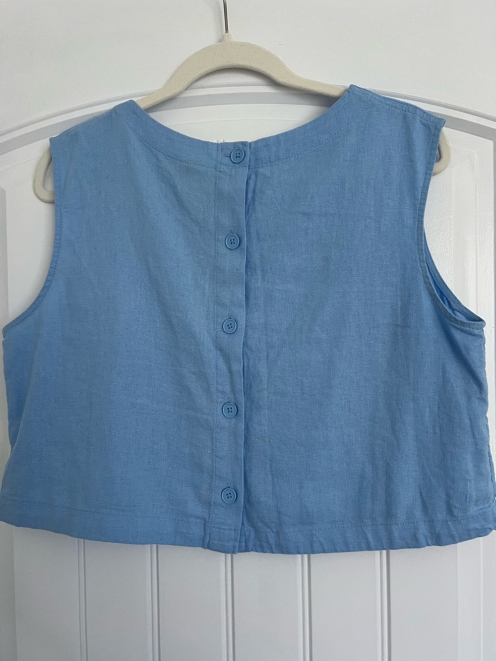 A New Day Light Blue Sleeveless Cropped Linen Blend Top Size M - Picture 2 of 6